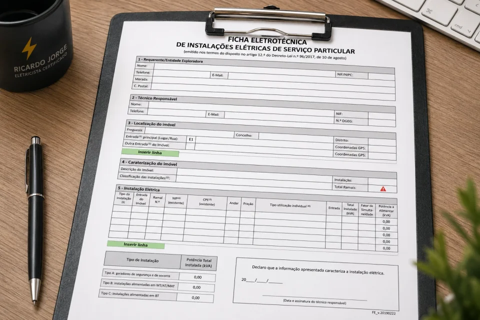 Preparação de ficha eletrotécnica